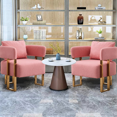 Chaise d'appoint rose moderne avec pieds en métal doré - pour le salon, le bureau de la réception en molleton, sans roulettes, un support de conception ergonomique, le revêtement en molleton, pour le vestiaire, le bureau, 1 siège de détente