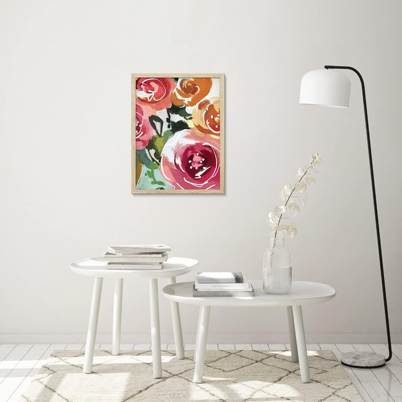 Rose et orange jardin rose fleur art mural impressions florales décoratives pour le salon chambre à coucher encadrée sur papier