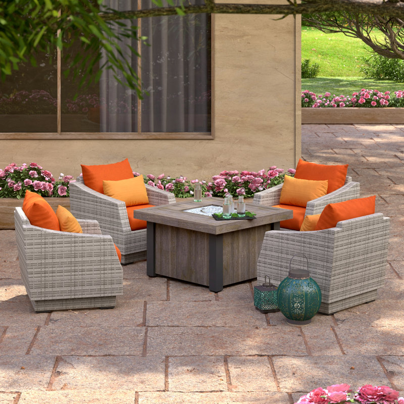Cannes Outdoor 5 - Piece Conversation Set, Spectrum Cayenne Sunbrella® Plainweave