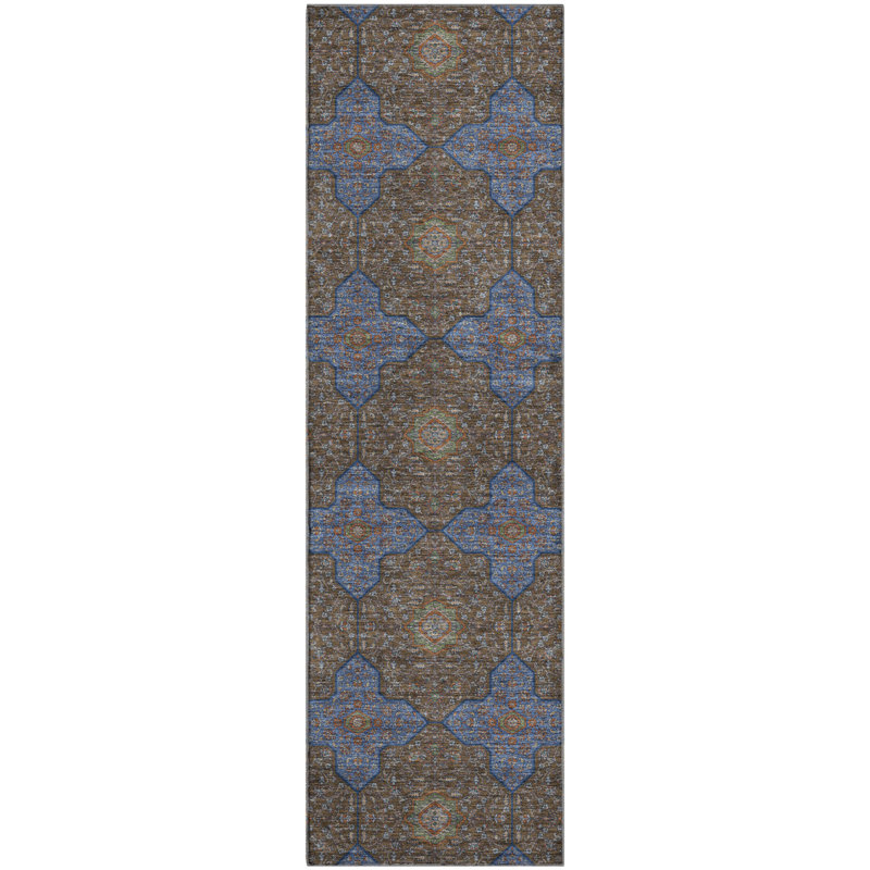 Premium Machine Washable Mayfield AMF2410 Oriental Rug, 2'3" x 7'6" Runner, Chocolate