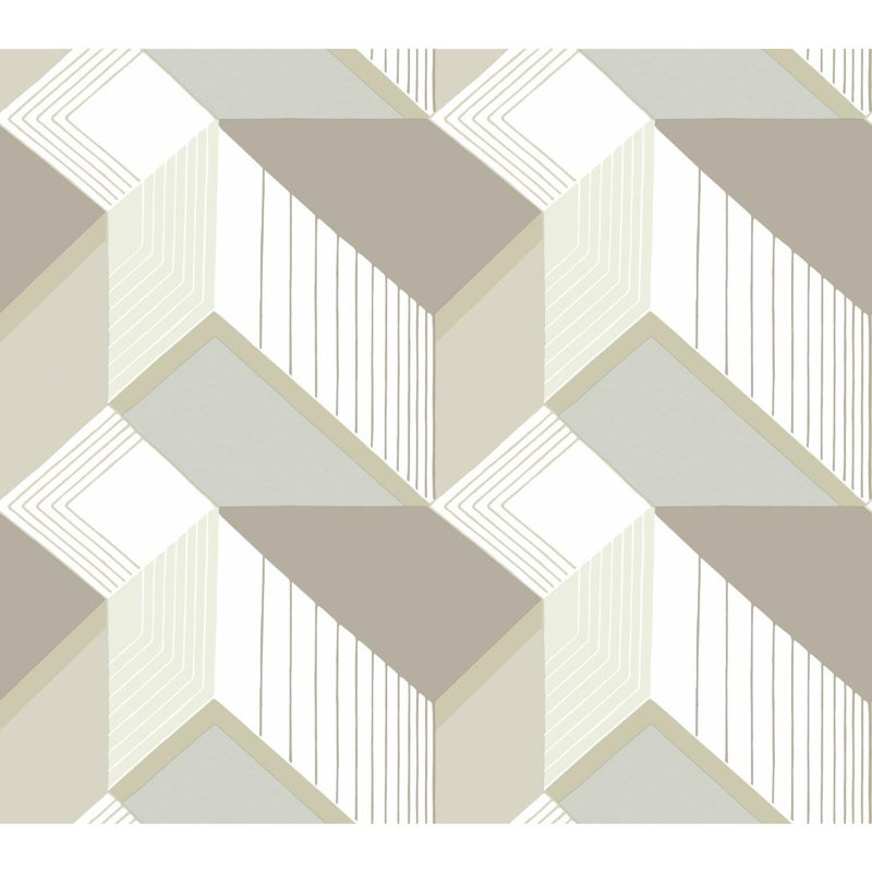 Rouleau de papier peint graphique géométrique L 27 pi x l 27 po, Blanc/Crème