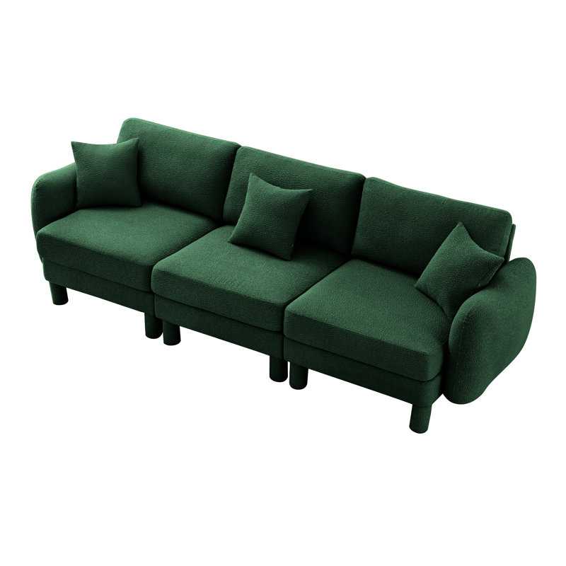 Stylish 3-Seater Boucle Fabric Sofa With Unique Shell Armrests, Beige Fabric