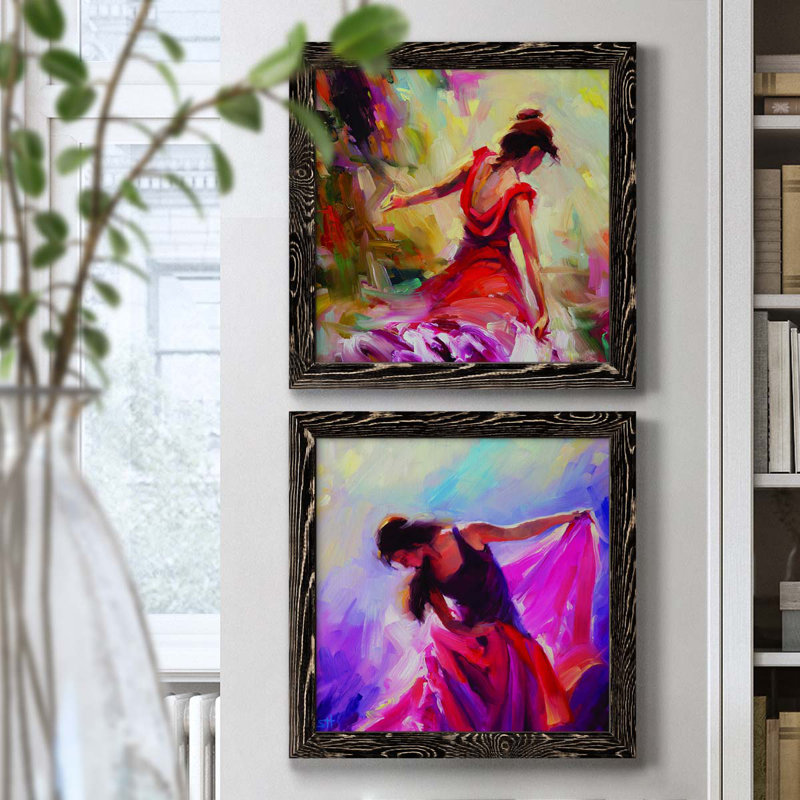 Danseuse - ensemble de 2 peintures sur toile encadrées, H 20 po x l 40 po x P 1,5 po, Cadre noir