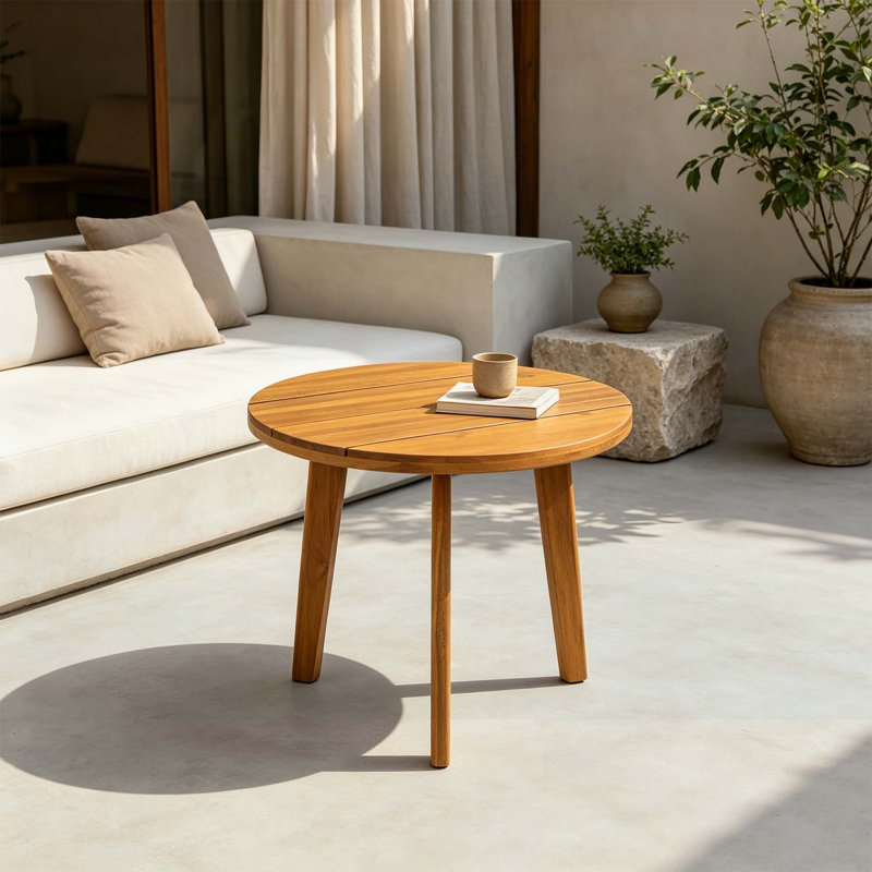 Table d'appoint ronde ronde avec panneau à lattes pour une utilisation durable et élégante du patio