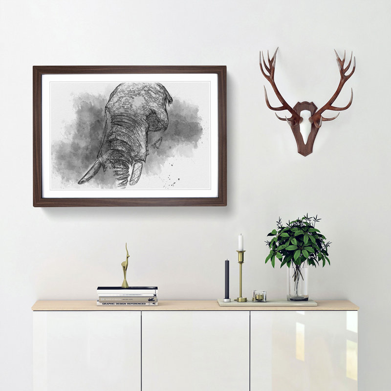 African Elephant in Abstract - Picture Frame Graphic Art Print, Walnut Framed, 62cm H x 87cm W x 2cm D