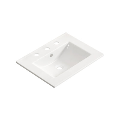 Lavabo vasque de salle de bain de 24 pouces, comptoir en céramique pour meuble-lavabo sans drain pratique pour ranger des objets personnels - blanc brillant - 3 trous