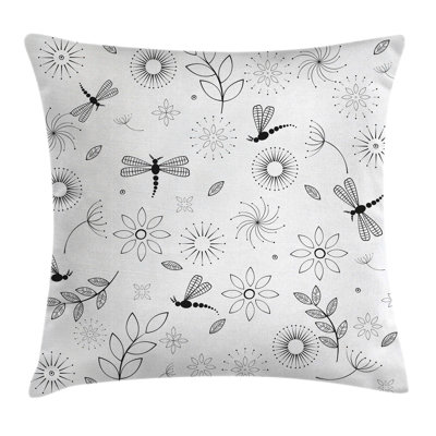 Sketchy Dragonfly Indian Floral Square Pillow Cover