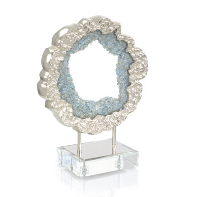 Hammered Nickel And Sea Blue Geode Sculpture