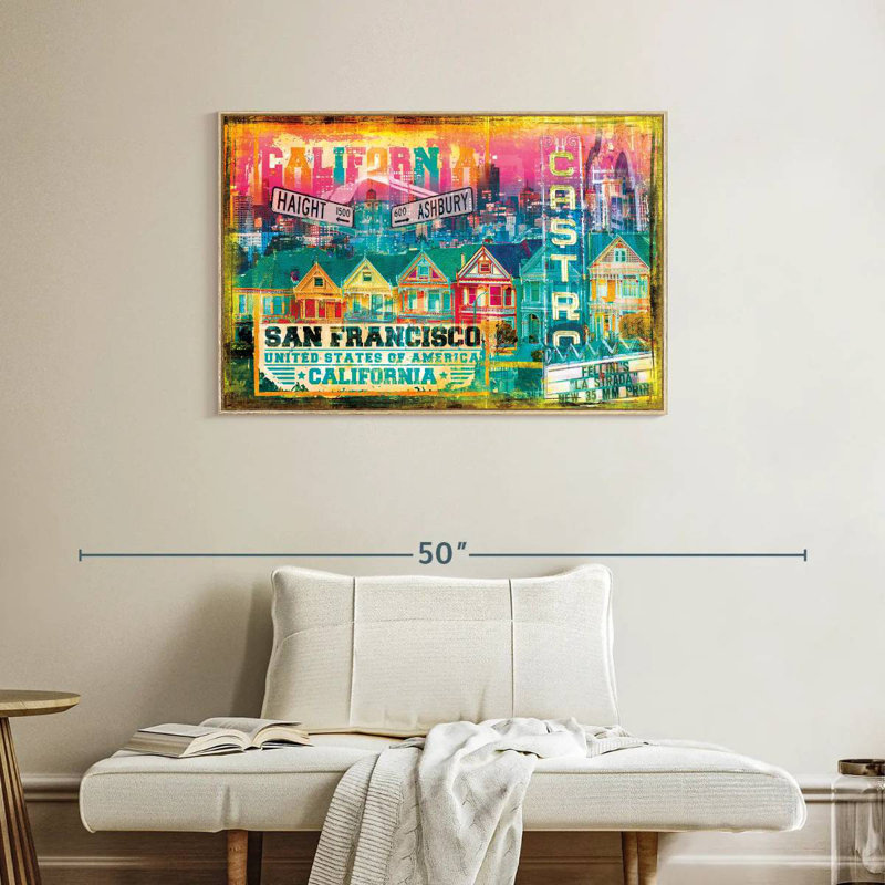 Banlieue de San Francisco, grunge, Cadre flottant en bois naturel, 37 po x 25 po