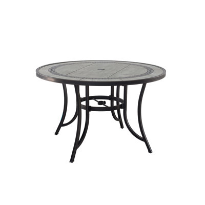 Ashim 48 inch W Aluminum Ceramic Tile Top Round Dining Table with Umbrella Hole by Wildon Home