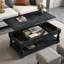 Table basse polyvalente à plateau relevable noir vieilli avec tablettes et plateaux de rangement-849775911