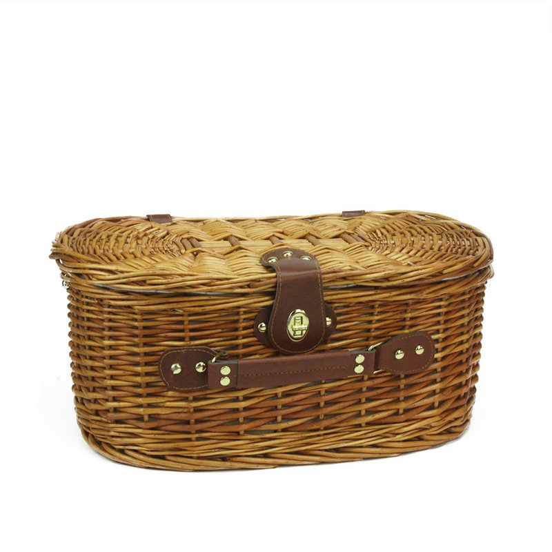 Ensemble de panier de pique-nique 2 personnes 7,25 "x 15,5" brun miel tissé à la main avec accessoires