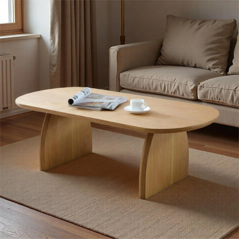 Table basse ovale de 47 po, centre de table moderne en placage de bois massif, Bois naturel