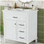 Meuble-lavabo de 30 po avec comptoir en céramique, structure en bois massif, armoire en bois aggloméré et pin, tiroirs rabattables, tablette réglable et poignées en alliage de zinc, armoire de rangement autoportante (robinet non inclus)-1780203049