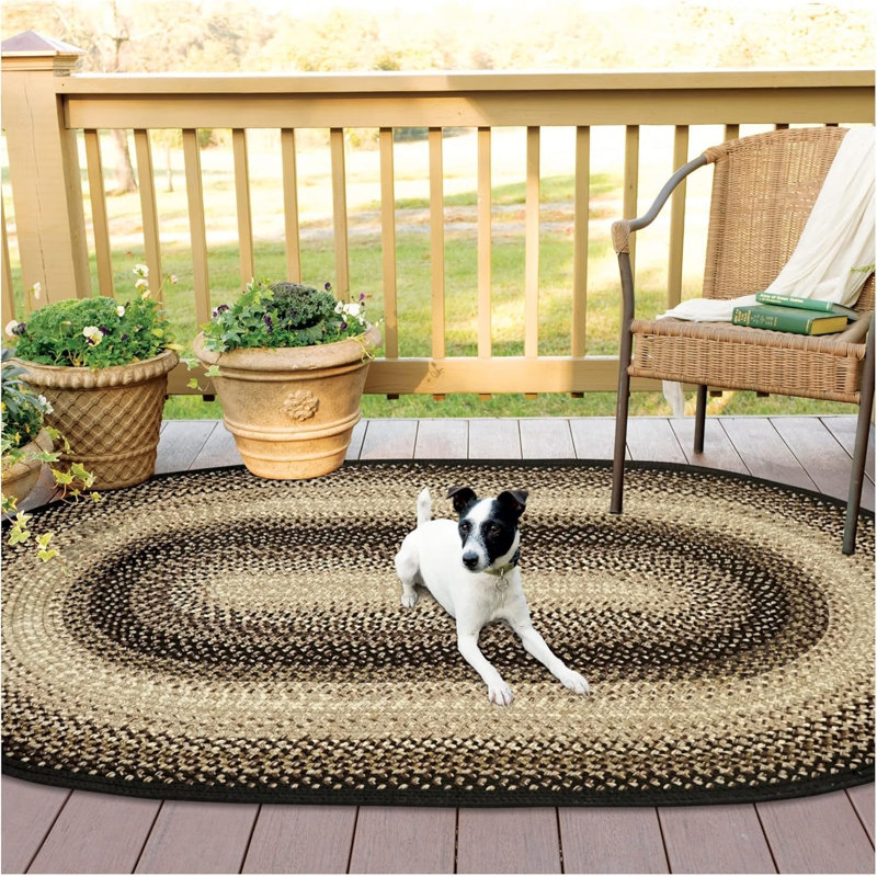  Reversible Braided Rug Washable Indoor/Outdoor Black/Brown Rug, Oval 5' x 8'