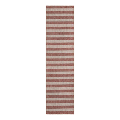 Tapis rayé rouge / gris intérieur / extérieur Simkins