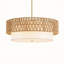 Lustres 19,7 po en rotin de style campagnard pour salle à manger, luminaires bohémiens à 3 lumières avec abat-jour cylindrique en lustre en tissu pour le couloir de la salle à manger de la salle à manger