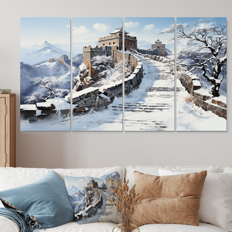 Grande muraille de Chine en hiver III, art mural sur toile 4 pièces, H 32 po x l 64 po