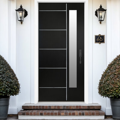 36 in. x 80 in. Black Fibreglass Front Entry Door, Left-Hand Inswing, Frosted Glass