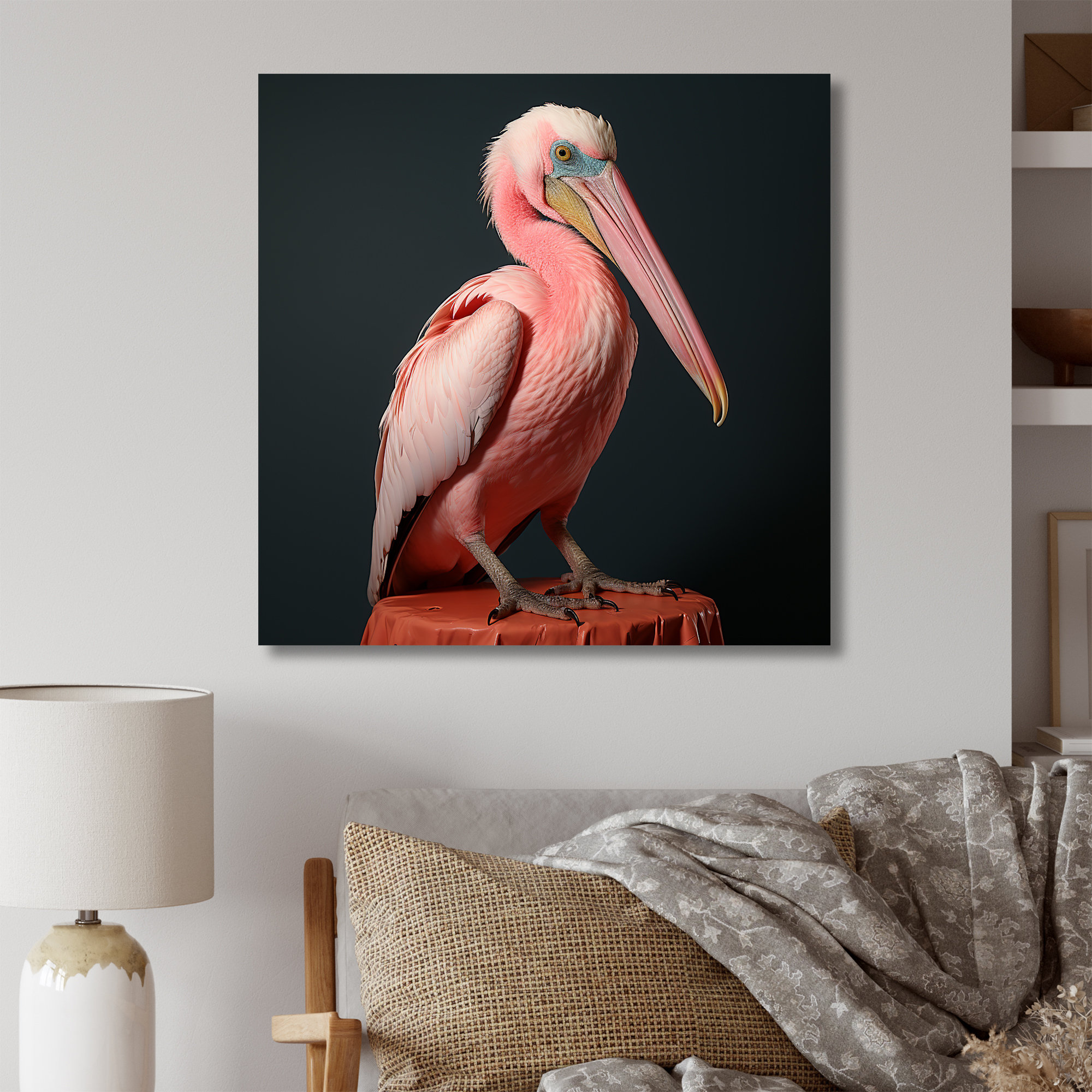 Highland Dunes Coastal Watch Pink Pelican - Pelican Wall Art | Wayfair
