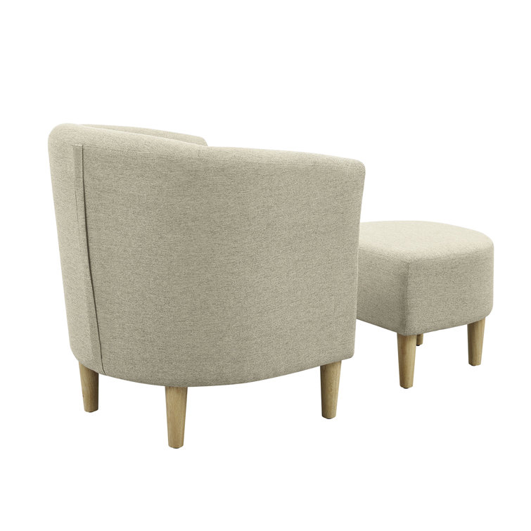 Upholstered Linen Barrel Chair with Ottoman Latitude Run Fabric: Beige 100% Linen