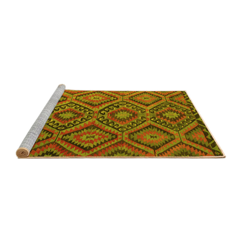 Tapis contemporain 844 jaune lavable à la machine, Carré de 6 pi