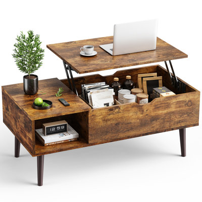 Sweetcrispy Lift Top Coffee Storage Wood Tables With Hidden Compartment Small Dining Desk For Home Living Room Office