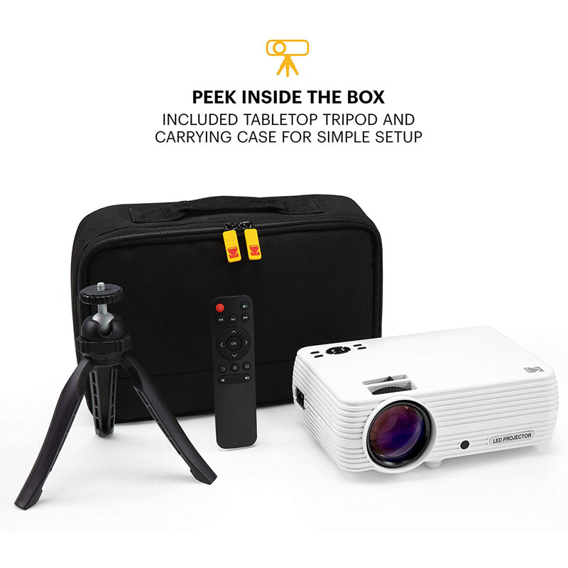 Compact White LED Home Theater Projector with Tripod