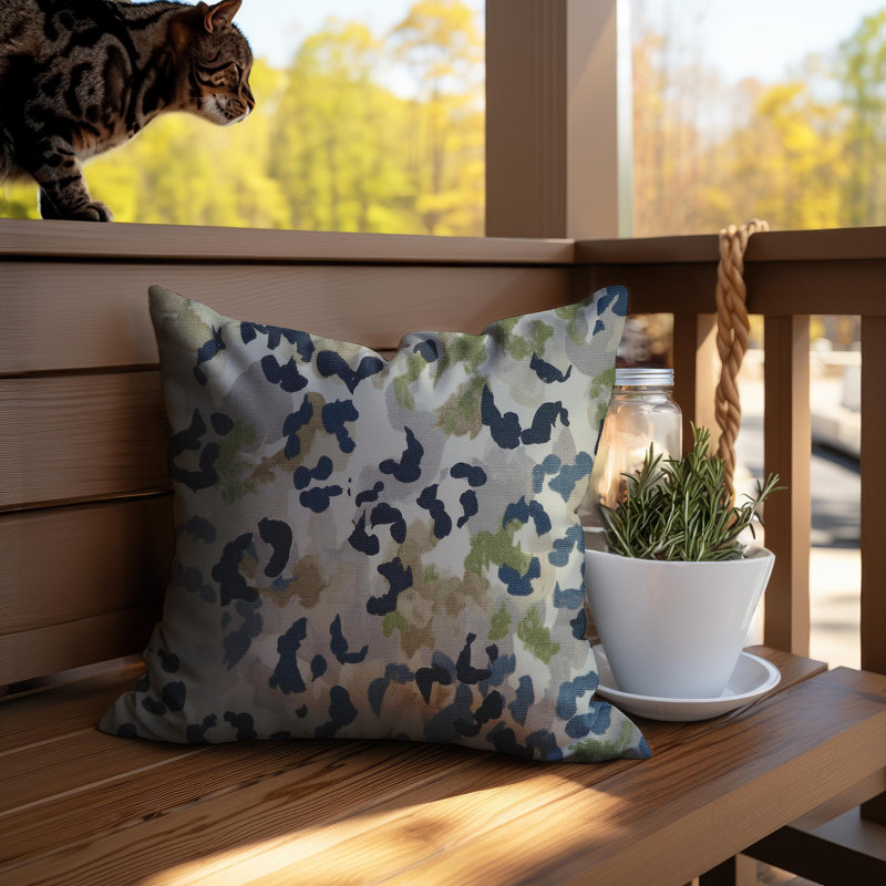 Housse de coussin bleu, beige et vert, H 12 po x l 19 po, Forme rectangulaire