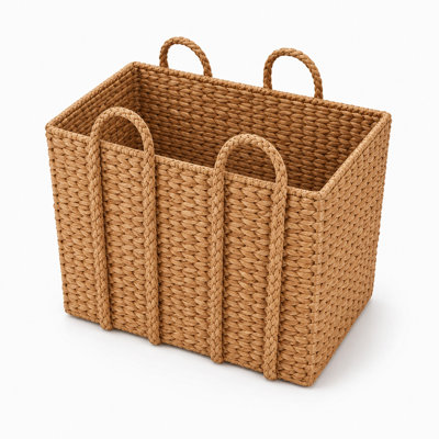 Cole and Grey Seagrass Handmade Woven Brown Decorative and Functional Storage Basket with Braided Handles