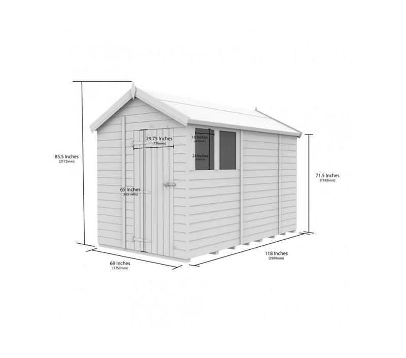 Total Sheds 6ft x 10ft Apex Garden Shed - Single Door - With Windows - Pressure Treated Timber - UK Manufactured