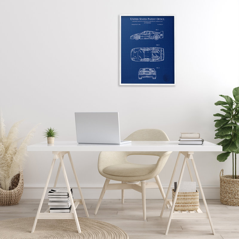 Art automobile, art de la giclée encadrée par Karl Hronek, Estampe numérique encadrée blanc bord de mer, H 30 po x l 24 po