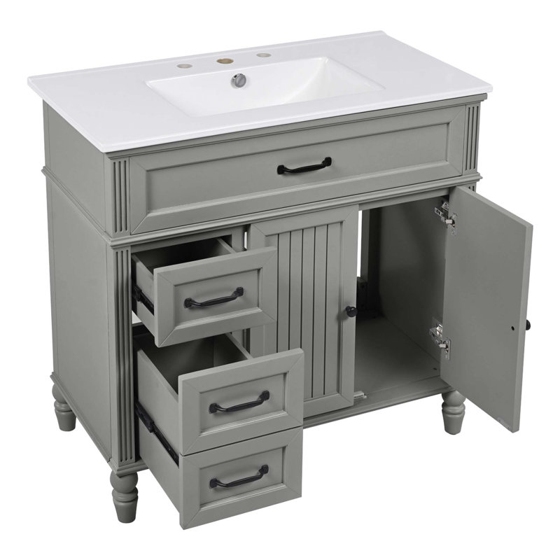Meuble-lavabo avec tiroirs 36 po, 36 po, Gris