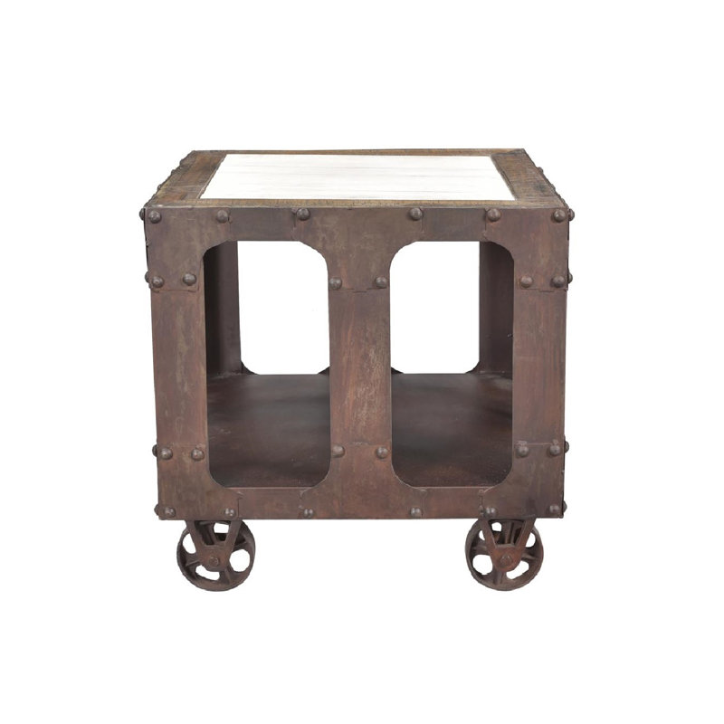Table de bout en bois et en fer Lakela, 24 x 24 x 24, Marbre