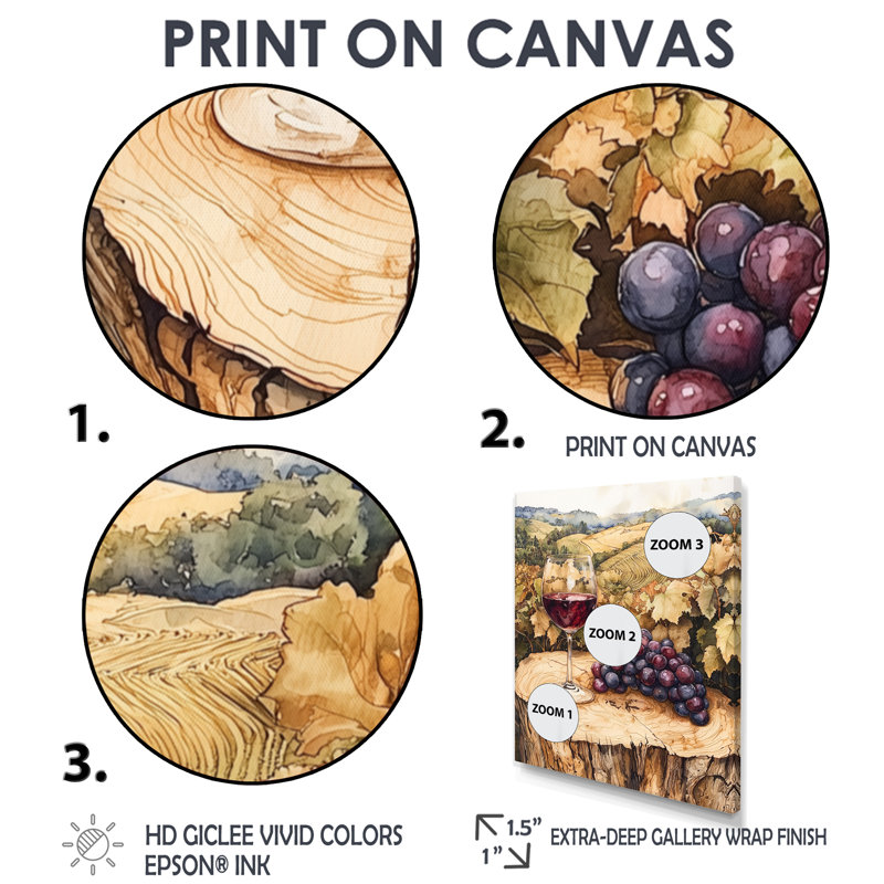 Naccarato, vignoble avec verre de vin et raisin en Provence I - art sur toile, Argent argent, Impression encadrée flottante