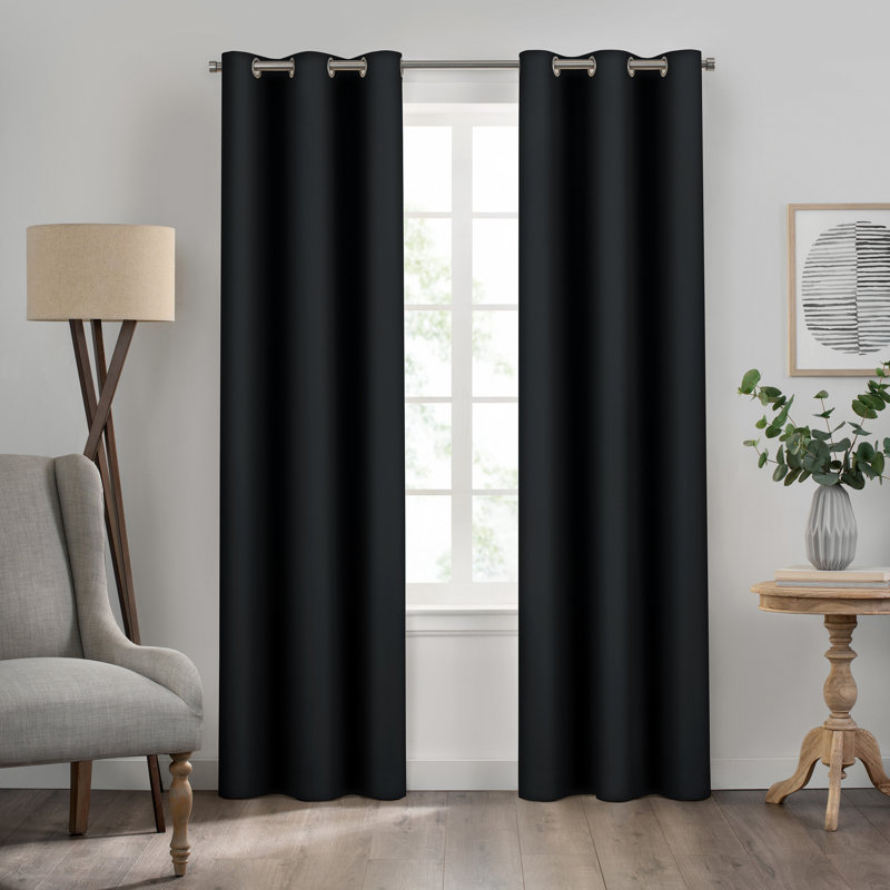 Eclipse Kendall Grommet Solid Blackout Curtain Panel, 42" W x 63" L, Black