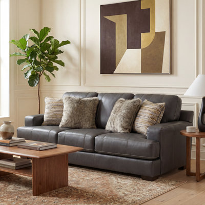 Arieyanna 92" Italian Leather Match Sofa with 4 Included Accent Pillows