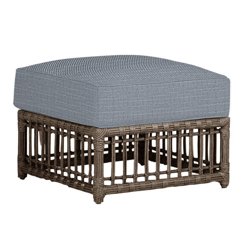 Newport Outdoor Ottoman with Cushion, No Welt, Newport #66 Burlap, Rollo Chambray