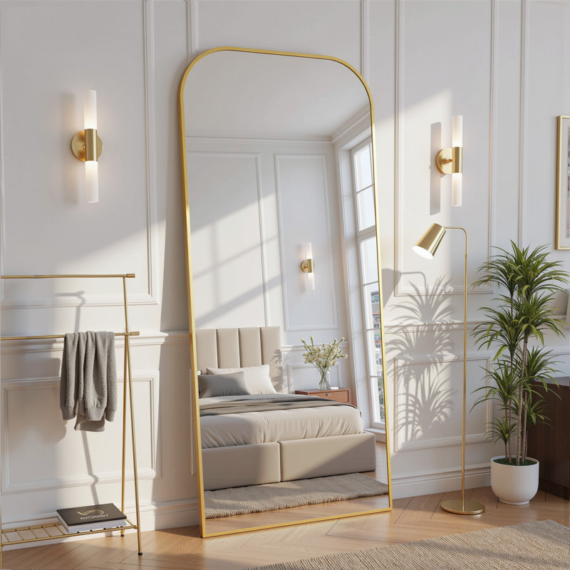 Arched Metal Oversized Full-Length Mirror, Gold, 71" x 30"