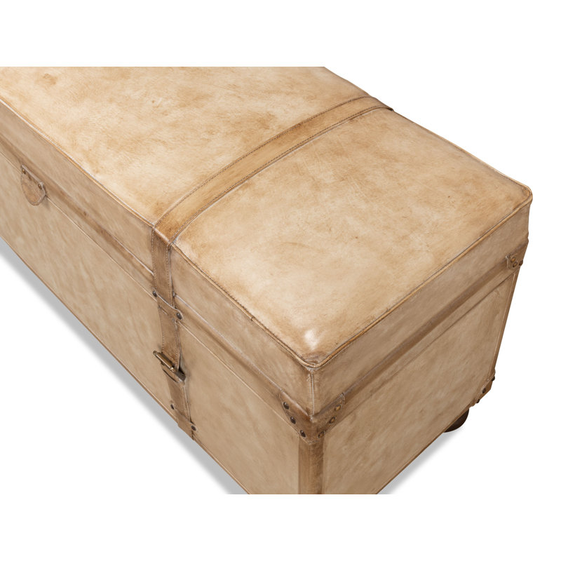 Beige Leather Upholstered Fliptop Storage Bench