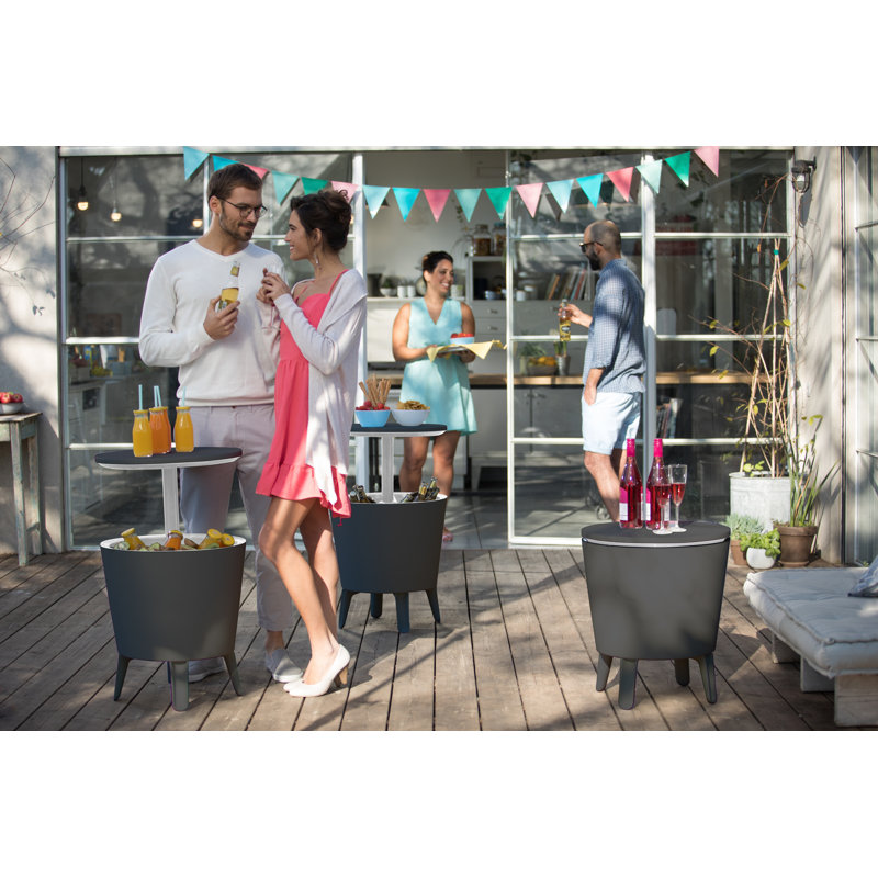 Keter 32 Qt. Cool Bar Cooler Outdoor Weather Resistant Patio Furniture 2 in 1 Pop Up Cocktail Side Table and Beverage Cooler Combo