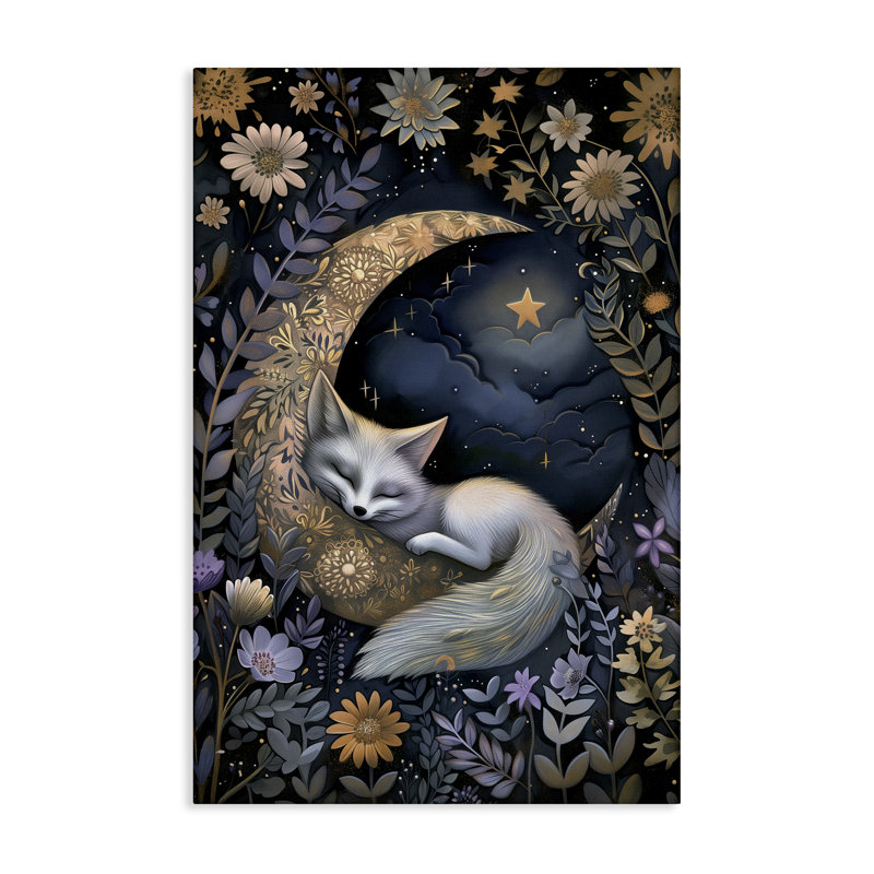 «Fox Sleeping on Moon», art mural sur toile par The Dutch Lady, H 45 po x l 30 po