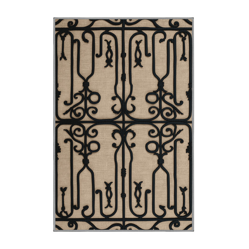 Washable Wrought Iron Farm Area Rug, Rectangle 3' x 5'