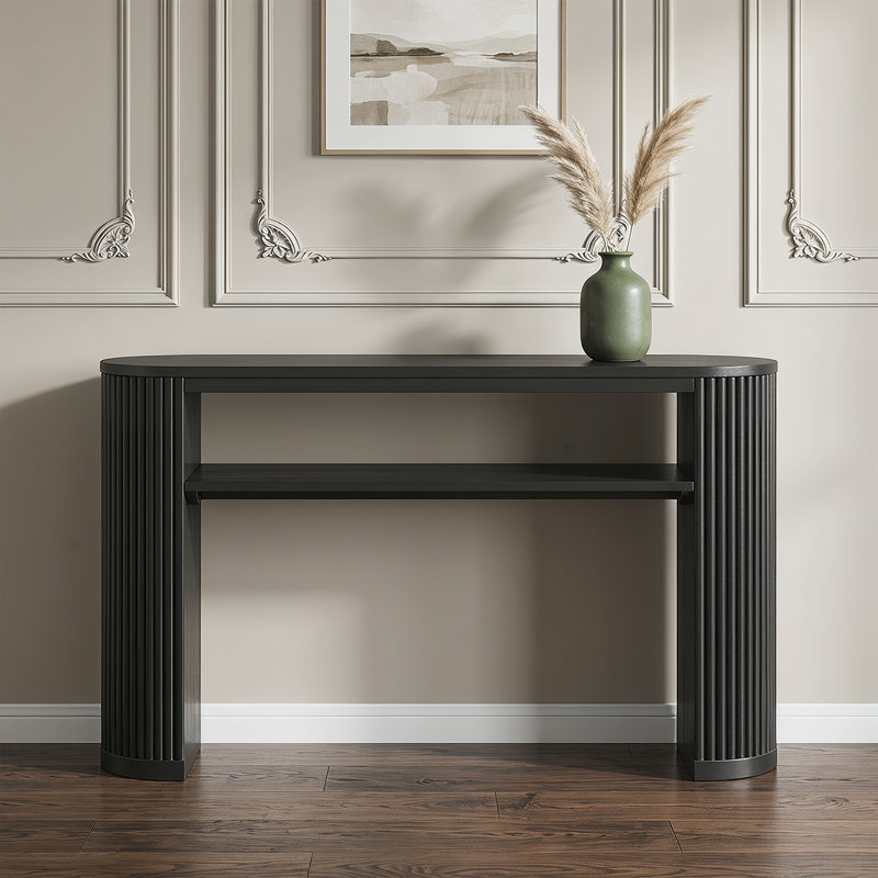 Canapé rustique moderne avec rangement - Console patinée au design ovale élégant et tablette ouverte, Noir