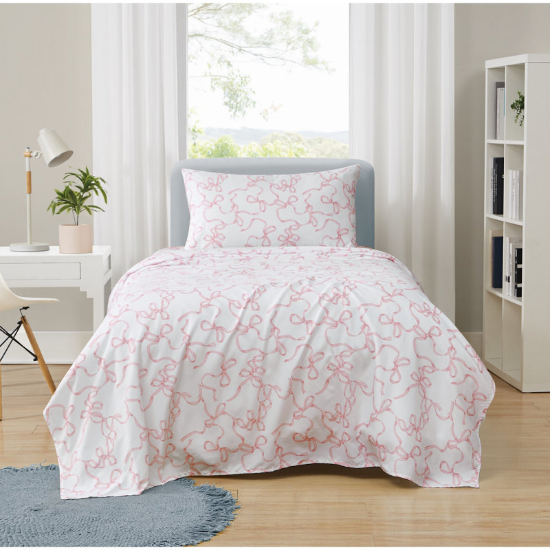 Ensemble de draps à imprimé de nœuds, Ensemble de draps pour lit simple avec 1 taie d'or, Rose