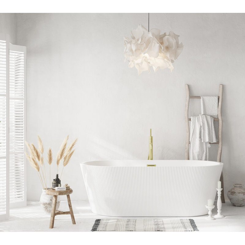 67 Inch Bathtub in Glossy White with Trim, Brushed Gold