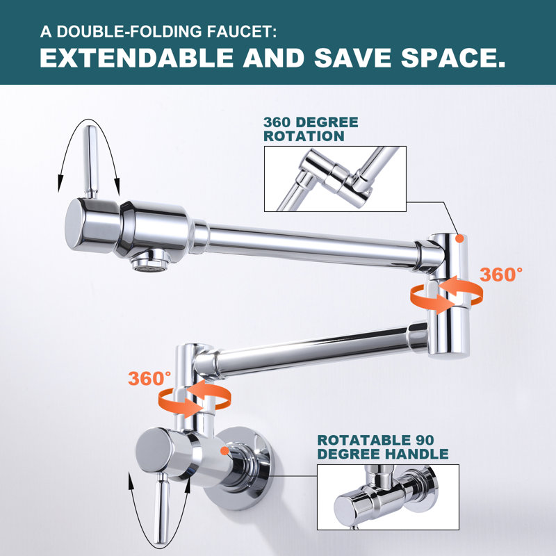 Polished Chrome Wall Mounted Folding Pot Filler Faucet