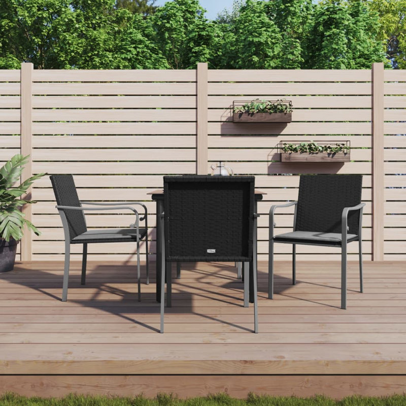 Marreco Patio Dining Set with Square Table, Black, 4