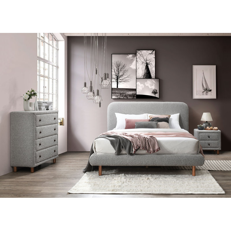 Cleo Gray Boucle Queen Bed