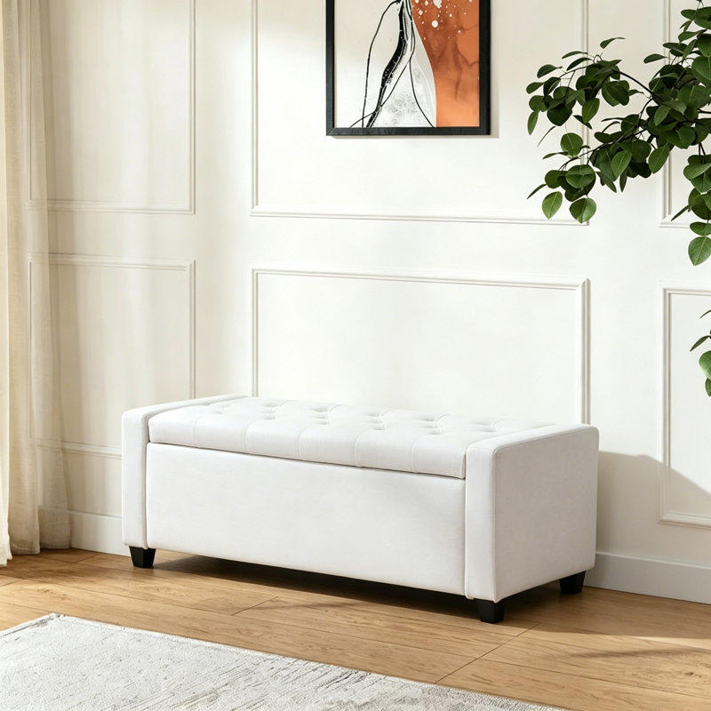 Banc de rangement rembourré, Beige